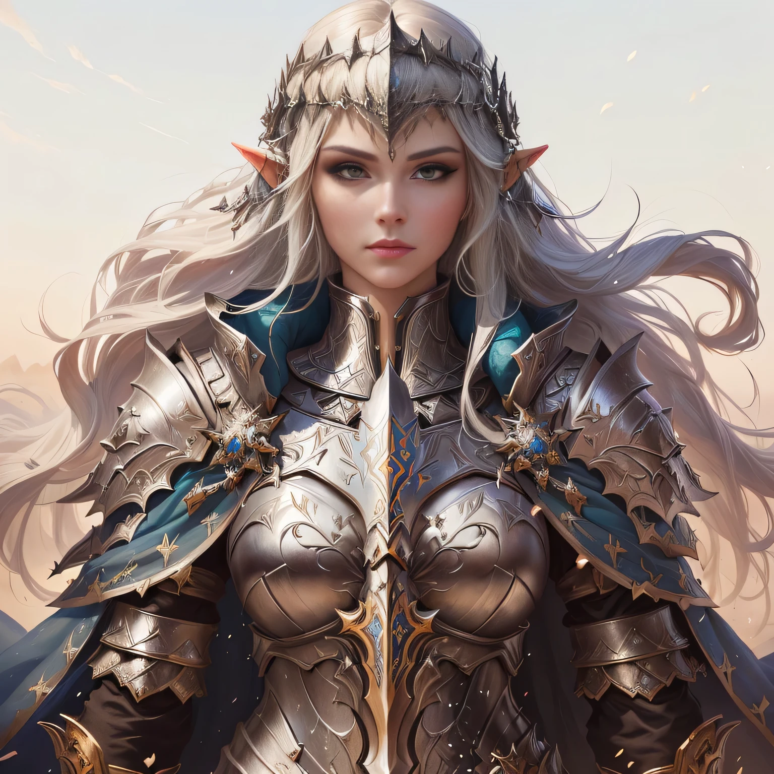 um close de uma mulher de armadura com uma espada, retrato cavaleiro feminino, arte de fantasia detalhada, arte de personagem impressionante, Epic fantasy art style hd, mulher paladina de fantasia, epic and exquisite character art, arte digital de fantasia detalhada, arte de fantasia de alta qualidade, Arte de fantasia em 4K, Epic fantasy digital art style, Epic fantasy art style, retrato de arte conceitual de fantasia, beautiful knight with visible elven ears