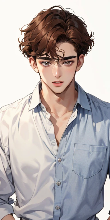 handsome 24 years old boy with brown curly hair and small lips long nose