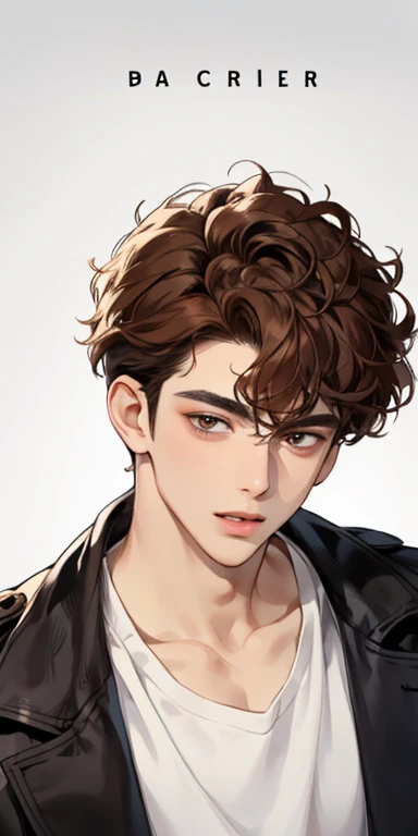 handsome 24 years old boy with brown curly hair and small lips long nose