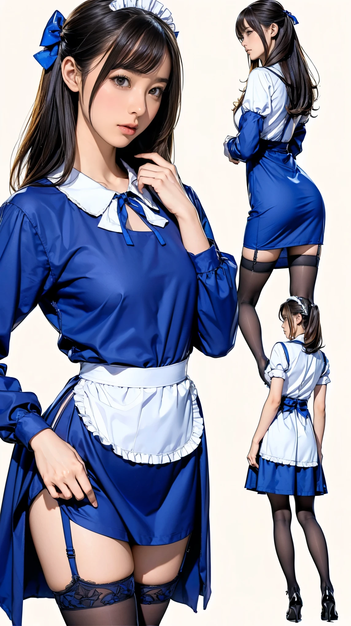 ((masterpiece)),(((highest quality))),((Reference Sheet, Character Design, front, return, ~ ~ side, Mr..々Hairstyle, Mr..々Performance, Facial Expressions)), -yeld gi Cute type, (Very slim:1.4), (Very small ass:1.4), Realistic buttocks, Big Breasts, Short Bob, Thin thighs, Long legs, It's not a big deal, ((Dress and stockings, Gorgeous maid, Maid clothes,Hair Ribbon)), ((Browsing Caution:1.0))
