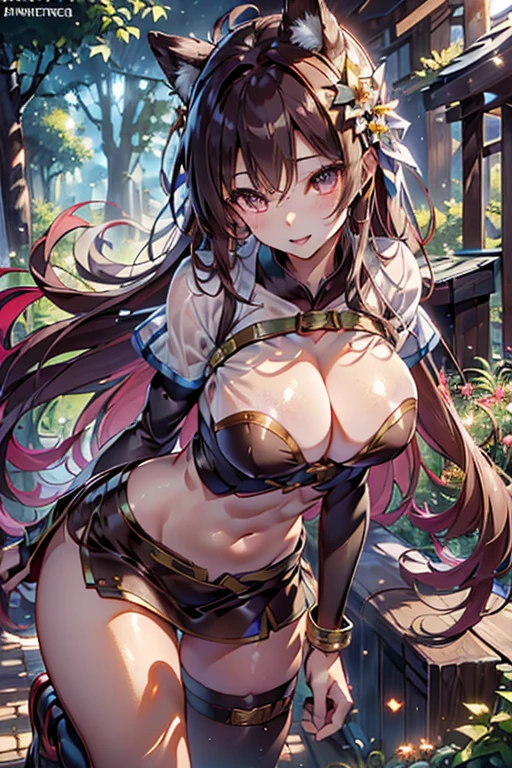 smile,Open your mouth,
((profile)), (Outdoor),Pioneer village in the forest,Dome-shaped building,reclaimed land,Stacked wooden boxes,Wooden box protected by linen,Sake barrel,Forest Trees々Hidden Village,Sunlight filtering through the trees,Secret Realm, (超High resolution),High resolution,Sharp focus,(Super detailed,Very detailed),(Very detailed CG unity 8k wallpaper),(((Vibrant colors)))、{best illustration}, 肌 tanned, shiny 肌,very shiny 肌,Shiny body,plastic glitter 肌,exaggerated shiny 肌,illuminated skin))), Complex eyes,Beautiful fine details,Symmetrical eyes,Big eyes:1.5,Seductive eyes, ((Detailed body)),(Detailed face)), cute,Lewd,erotic,Bold,Camel Toe,glamorous,Tight waist,Long legs,curve,Cleavage,Revealing clothing,show 肌, long hair, Brown Hair,1People Girls,Hunter, anime girl, belly button, Exposed abdomen, exposed belly button, Exposed abdomen, Exposed underbelly, Micro Mini Skirt, Micro Pencil Skirt,Brown socks,Rugged boots,Gold Bracelet,Brown arm cover, Crossbow,arms,Crossbowを保持,See-through black underwear, Arrow tube,bow(arms), bowを保持, (The view is from very close below:1.5), on one knee, open legs,