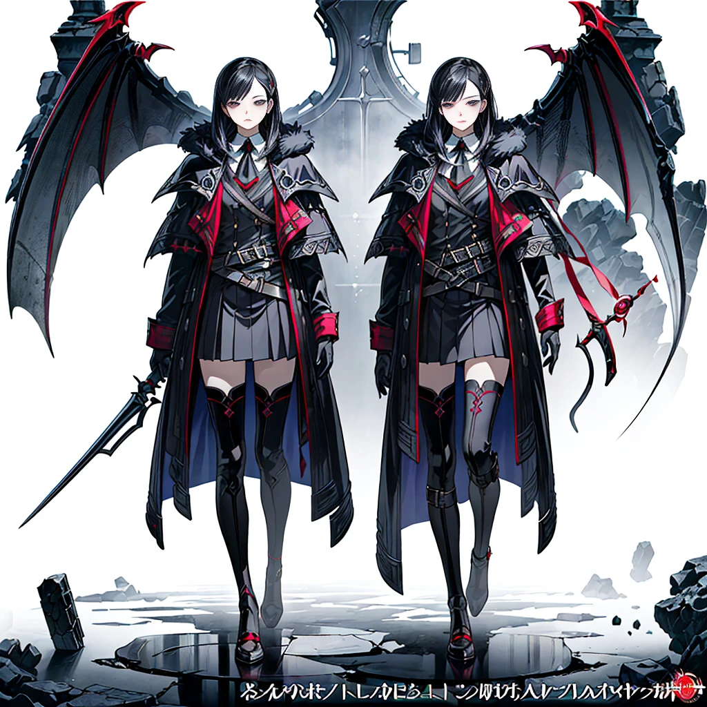 1girl、(((highest quality、Masterpiece、Official Art、Super detailed、The best composition、best composition)))、(Thin Hair)、 Super detailed, Anime Style, alone, full length, Concept Art,Vampire Hunter high school girl Reaper's Scythe, Black Sailor Suit, With the bat. Super huge, Tall and stylish, Very large.、White Background, full lengthに立って, Standing on the desolate land,battoujutsu