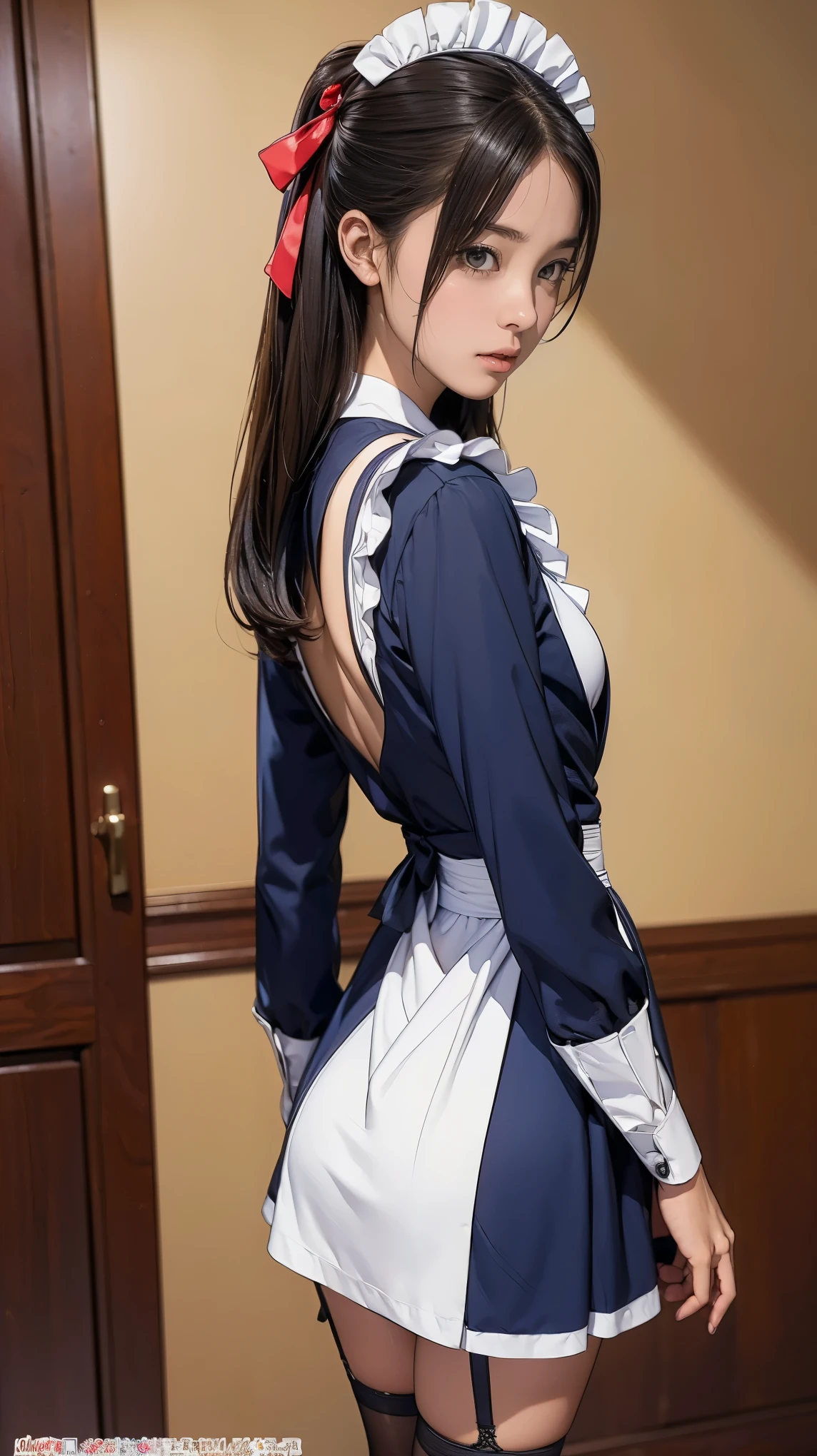 ((masterpiece)),(((highest quality))),((Reference Sheet, Character Design, front, return, ~ ~ side, Mr..々Hairstyle, Mr..々Performance, Facial Expressions)), -yeld gi Cute type, (Very slim:1.4), (Very small ass:1.4), Realistic buttocks, Big Breasts, Short Bob, Thin thighs, Long legs, It's not a big deal, ((Dress and stockings, Gorgeous maid, Maid clothes,Hair Ribbon)), ((Browsing Caution:1.0))