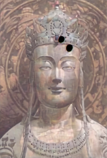 Kudara Kannon, male, anime style, bosatsu, buddhism, Japan, Horyu-ji, crown, skin color, eyes in anime