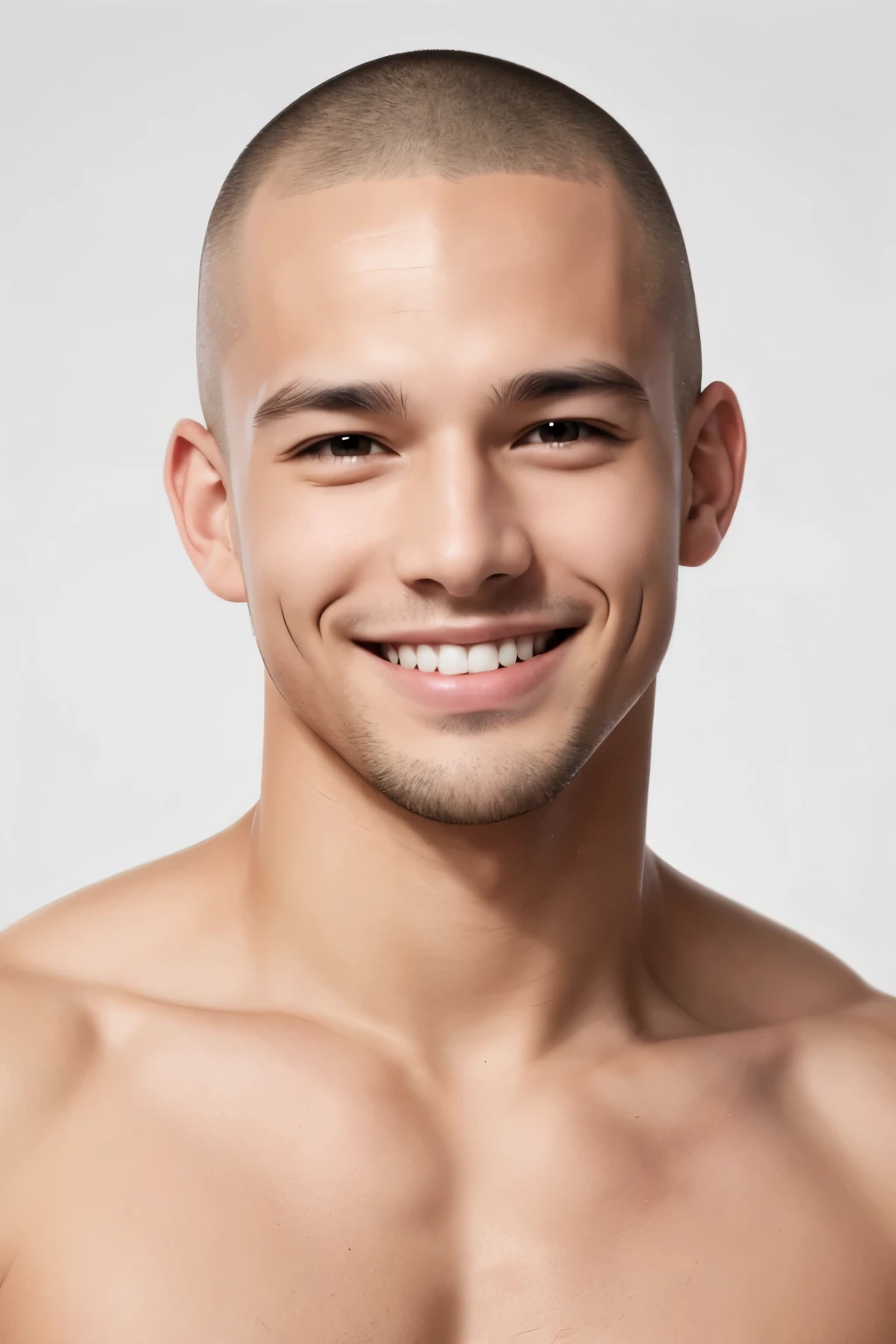 Muscular man, skinhead, handsome, smiling,White background