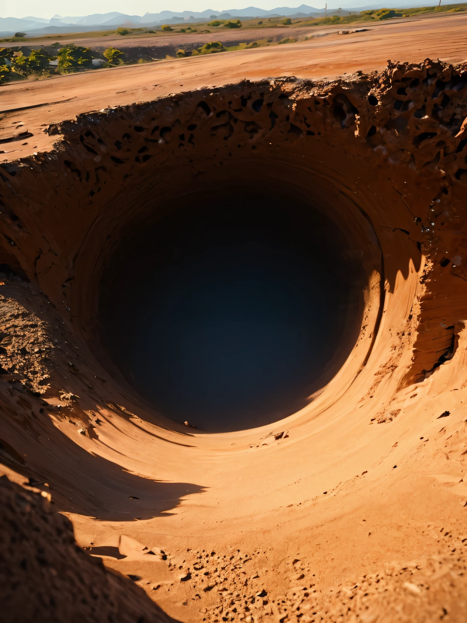 Fotorrealista shot of natural terrain with dug a hole, fechado em placa de Petri, Obra de arte, ultra high resolution, (Fotorrealista:1.4), Cinema lighting, incrivelmente detalhado, hiper-realista, design intrincado, detalhes finos, octane rendering