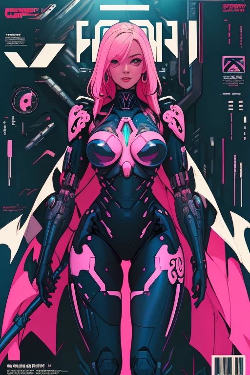 Feminine cyborg, magazine cover, poster art , hint of vibrant, bold sexy text