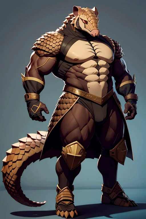 Half Human Half Pangolin (man) full body with human face big muscle, Full set of clothing