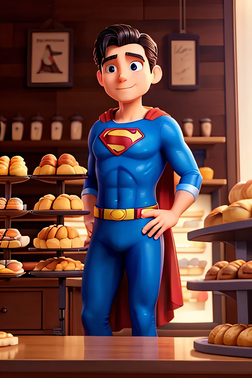 A pastry shop called SWEET HAVEN and there is superman