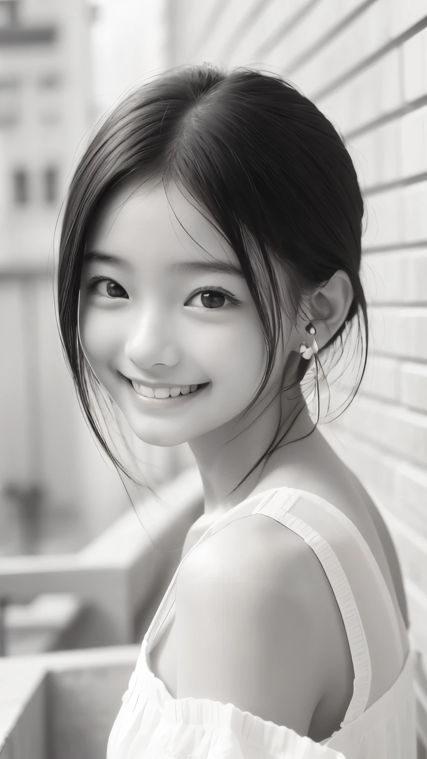 Black and White、monotone、PAPERCUT、woman、、smiling、 pulled back hair、Earrings