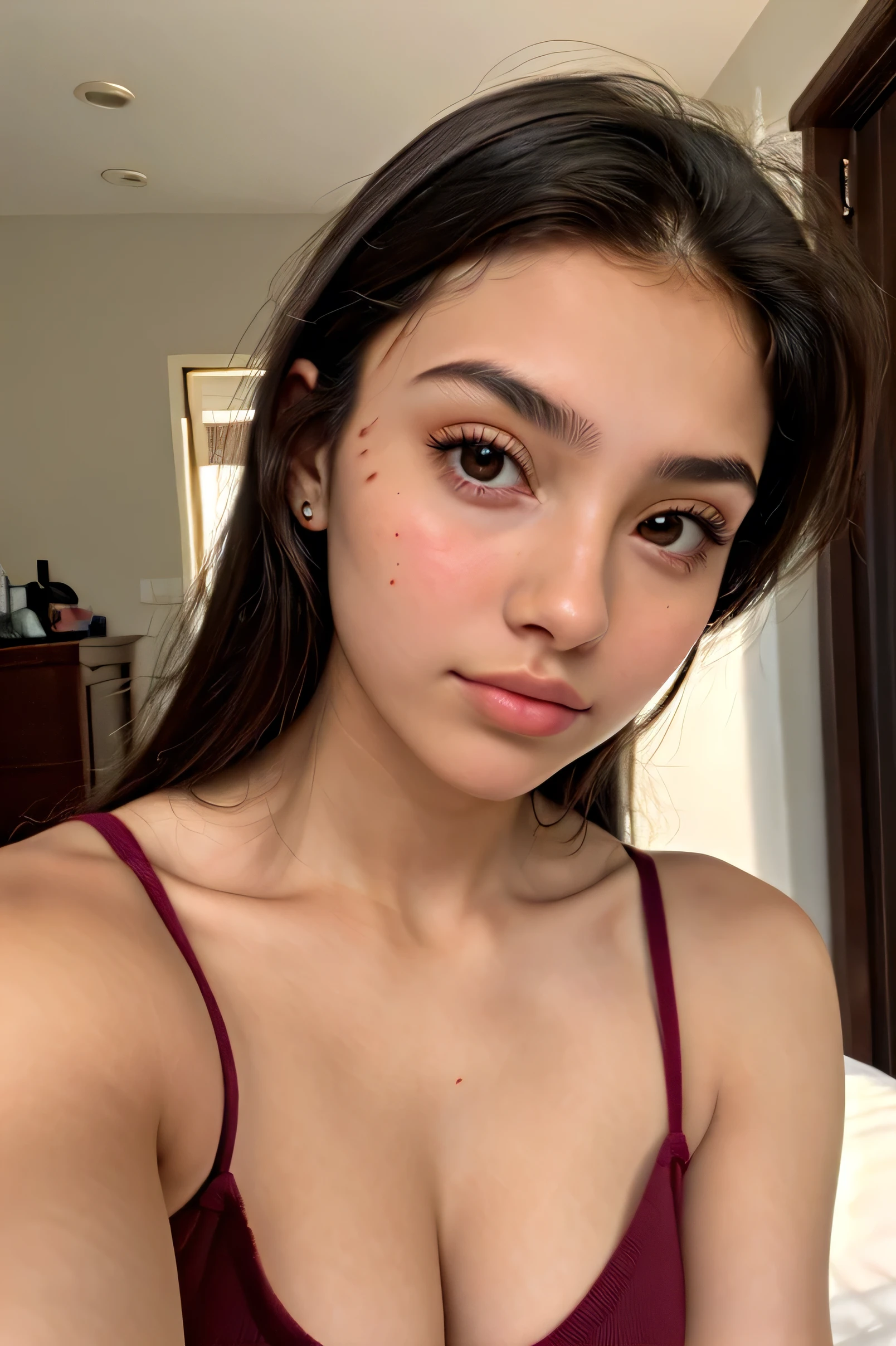 Rosto perfeito, rosto lindo de uma mulher morena de ,ela tem seios pequenos, ela tem os peitos muito pequenos