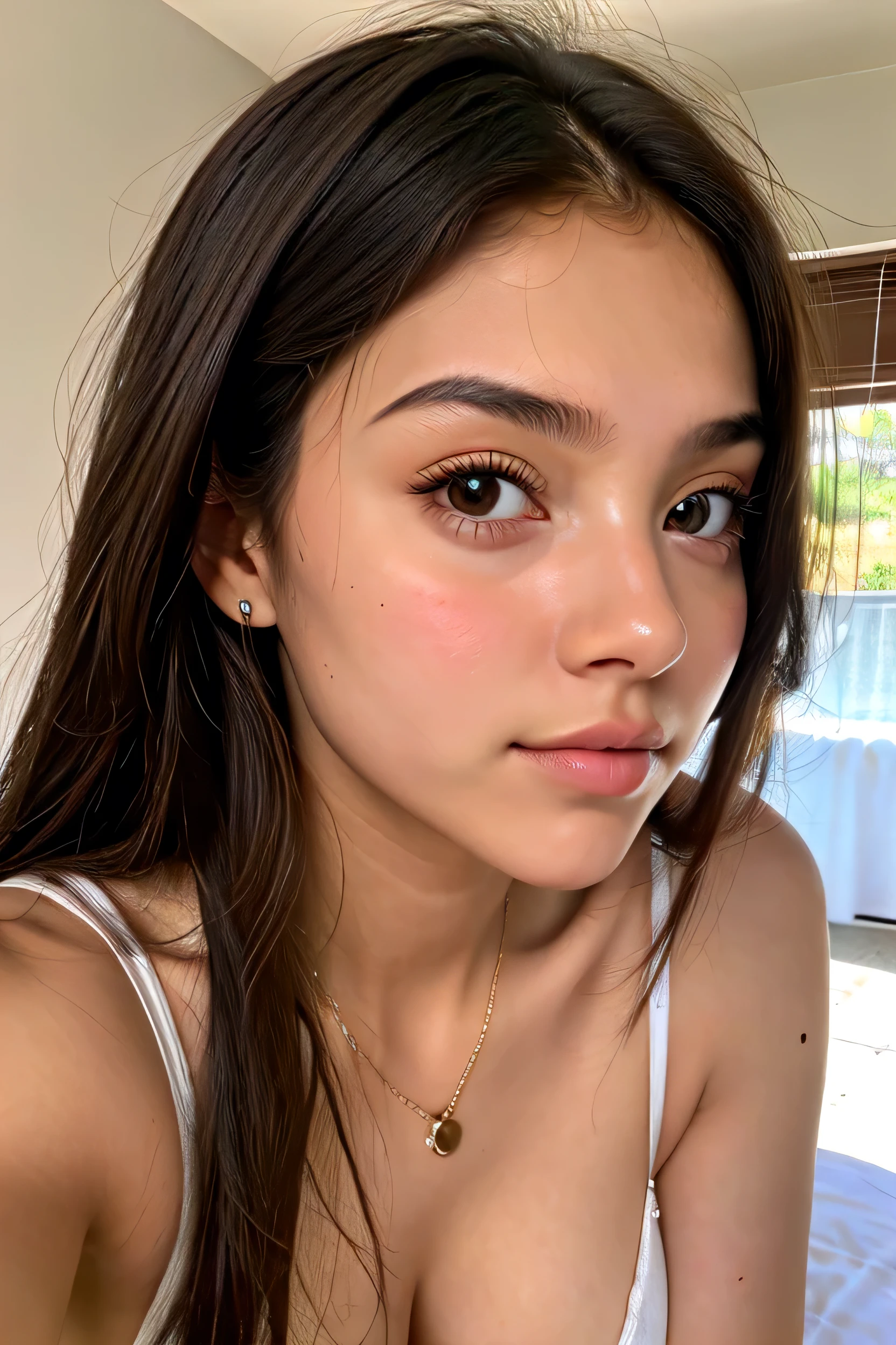 Rosto perfeito, rosto lindo de uma mulher morena de ,ela tem seios pequenos, ela tem os peitos muito pequenos