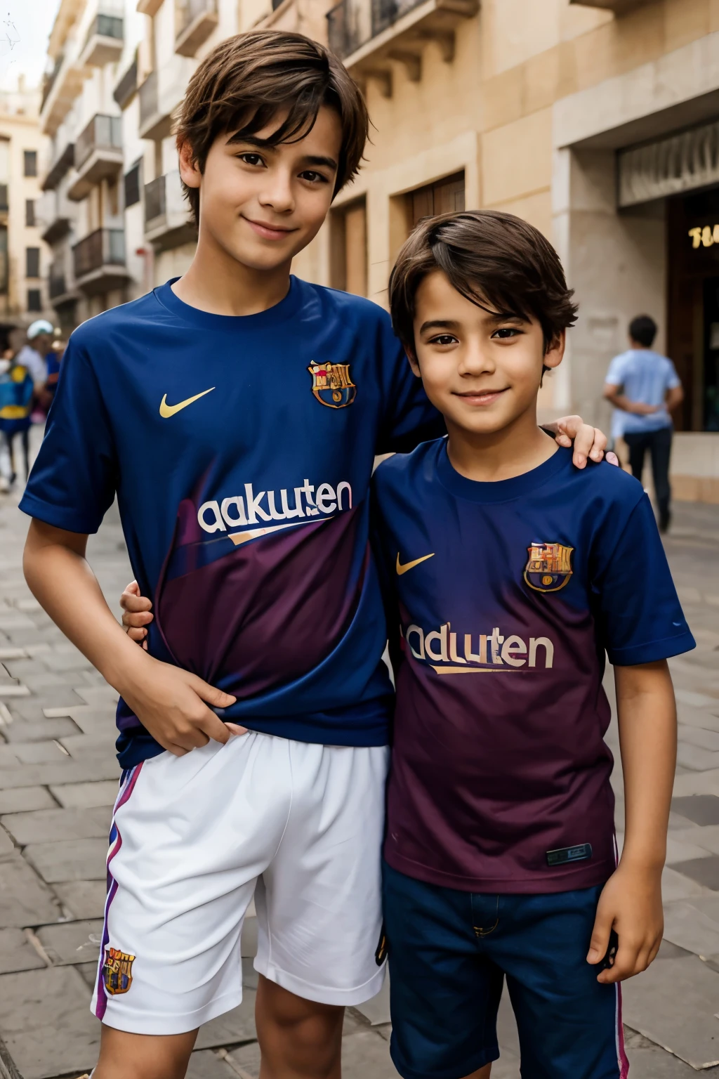 2 male children with the Barcelona t-shirt