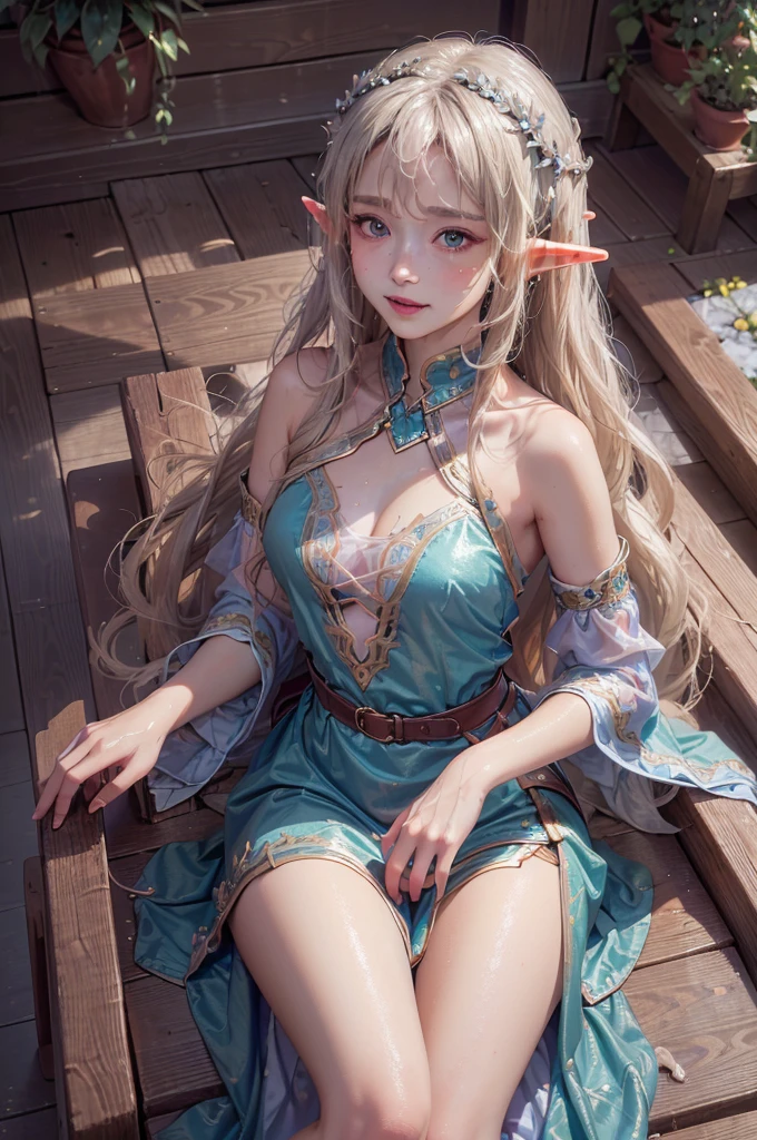 (highest quality, masterpiece:1.3), shape, ((Beautifully detailed face)), Beautiful and detailed skin, Intricate details, Very detailed, Best image quality in 8K, Mysterious figure,Fantasy World,A world of swords and magic,Large Lake,(18-year-old elf woman:Beautiful dress,Taking a bath),Baby Face,(Detailed Hair),Detailed lips,Open your mouth,blush,Embarrassing, smile,Realistic Face,Realistic Skin,(Vibrant Skin,Moisturized Skin:1.2),Vivid lips,Lip gloss,sexy,Wet Hair,Wet Skin