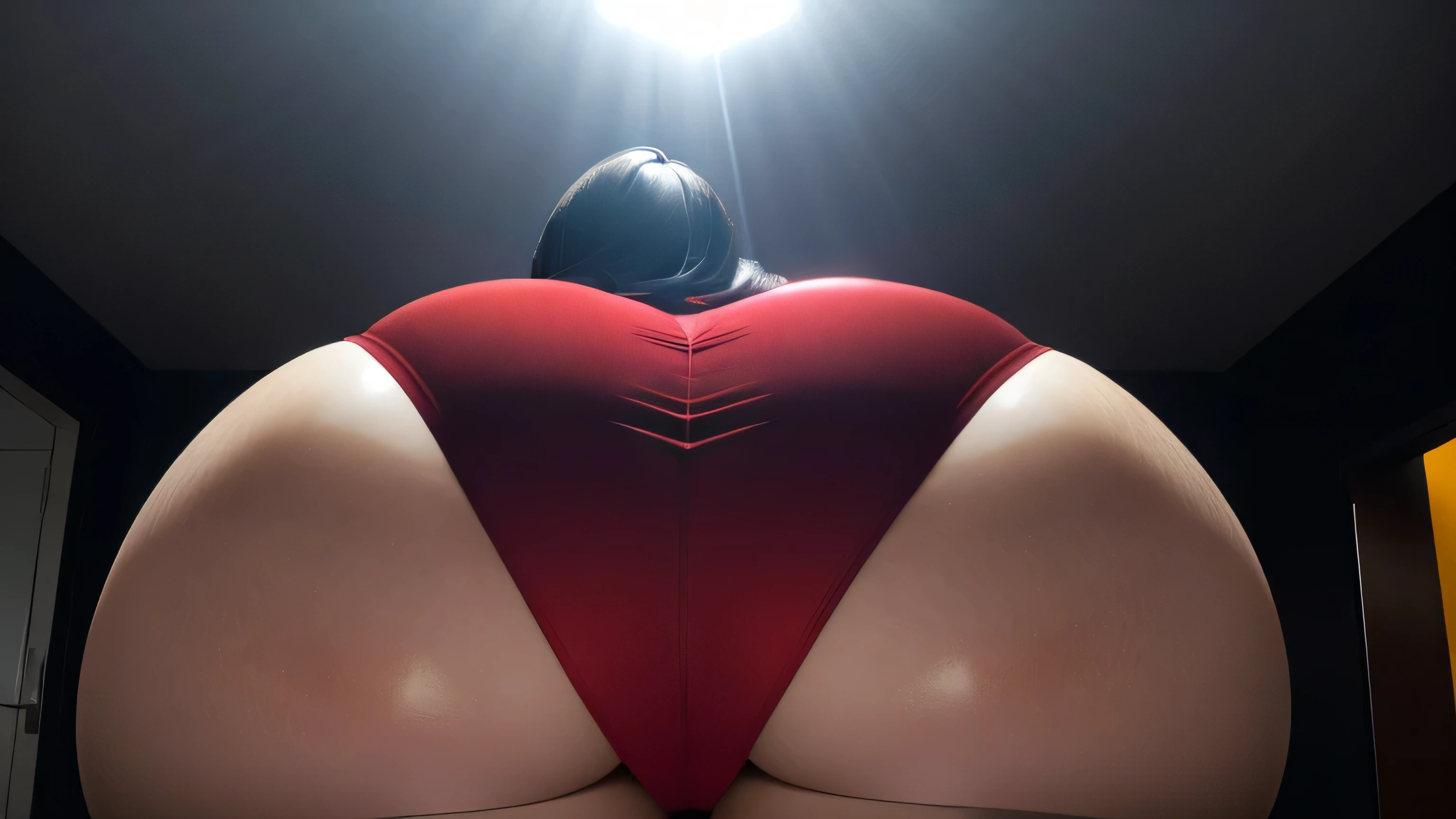 (melhor qualidade, Obra de arte, perfect lighting, florescer, cinematic lighting), vestido longo vermelho, cabelo preto, corar, cabelo curto, athletic night, volumetric lighting, Ada wong, olhando para o espectador,  very fat, massive ass, fat belly, big , bbw, fat like a whale, se divertindo na mesa de comida, comendo