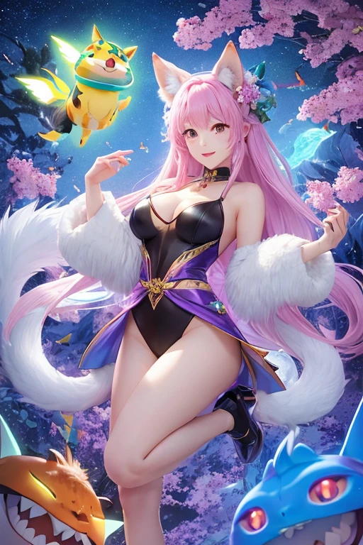 animal illustrations,mixed species,different kinds of animals,various species,diverse animals,digimon evolution,Ultimate Evolution,perfect body,ultimate body,horse,There is personification,digimon evolution,Ultimate Evolution,perfect body,ultimate body,UFO,There is a horse,There is personification animation comprehensive,Multiple animal races,Fully anthropomorphic(human body,Animal ears,Beast tail),Lots of beauties,Many dancers,Lots of beauties最佳品質,Super detailed,Realistic,(像素Art,概念Art:1.2),humor,天馬行空的imagination,quirky style,Cartoon creatures,Crazy combination,chaotic scene,,creativity,Art,mixed species inspiration,Pokemon style,Love to play、whimsical、Colorful、Playful、imagination、Mysterious atmosphere、Cute characters、unique design、fictional animals、eye-catching、Attention to detail、Colorful、expressiveness、Entertainment、Unconventional、Stimulate、various kinds,animal diversity,harmonious relationship,peaceful coexistence,animal world,Art表現,Beautifully illustrated creatures,Amazing fusion,hybrid animals,Unusual biological pairings,口袋妖怪Art風格,數碼寶貝關鍵Art,杉森健Art,Maki Haku,位圖Art,釋放imagination,charming depiction,Case,Interesting visual storytelling,Rich creativity,Wonderful composition,自然的Art靈感,迷人的Art作品,Rich narrative,whimsical的故事,Playful的詮釋,富有imagination的設置,獨特的Art表達,Lively and dynamic,images full of energy,stunning details,精心製作的Art品極品,masterpiece,illustration,,Fox ears,Mecha,mechanical,Fluffy tail,Blank Background,mechanical腿,(fluorescent color:1.5),(Laser purple light:1.1),Foxfire,fluorescent pink,