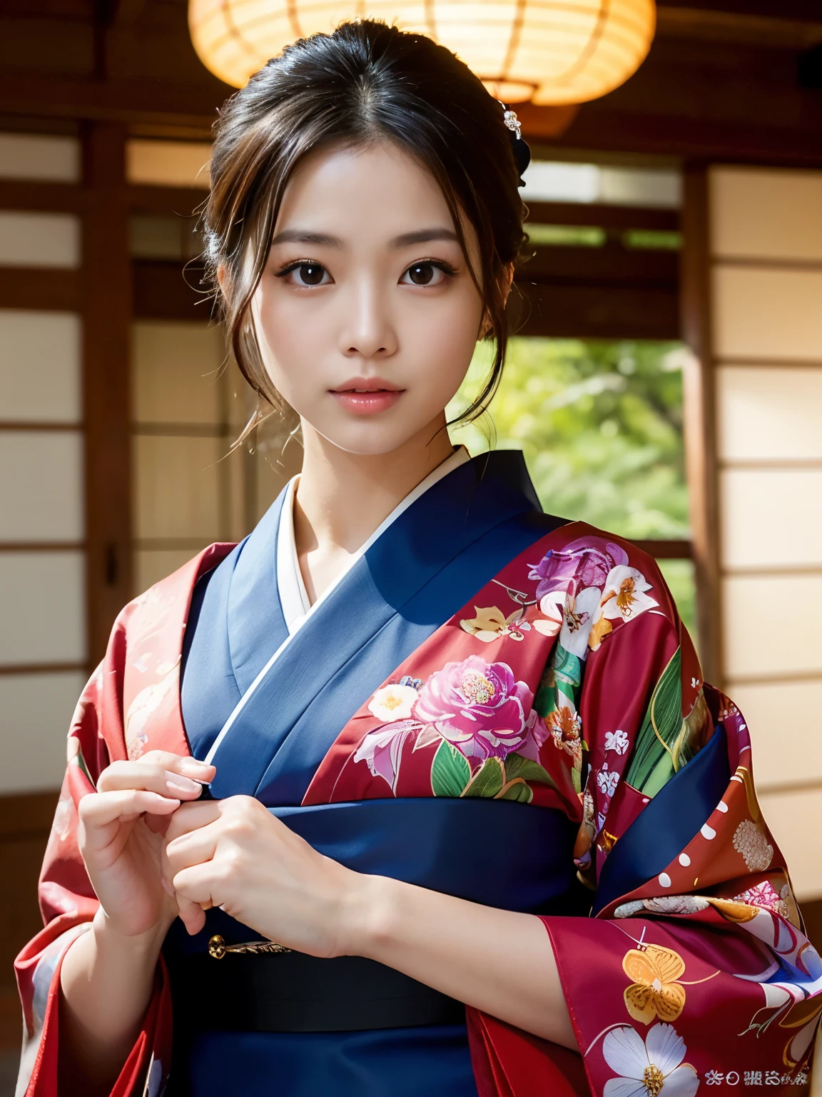 (Best-quality, Masterpiece, Ultra-High-Resolution, (Photorealistic:1.4), Raw Photo,  depth of field, professional lighting, perfect anatomy, extremely details), 1woman, Japanese Mafia, ((wearing extremely beautiful Japanese-KIMONO with gorgeous-design, holding Japanese-large-sword in right hand)), (extremely beautiful face, ((extremely beautiful and extremely big eyes)), extremely beautiful hair, extremely beautiful skins), extremely beautiful long-eyelashes, extremely beautiful lips, ((detailed Japanese-large-sword))