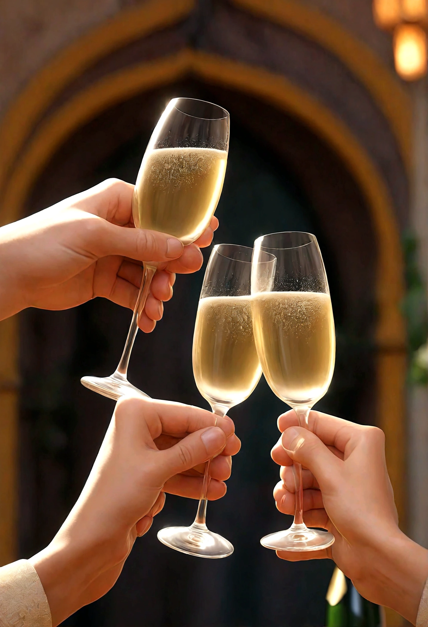 amigos juntos olhando para a foto, hands together holding a glass of champagne