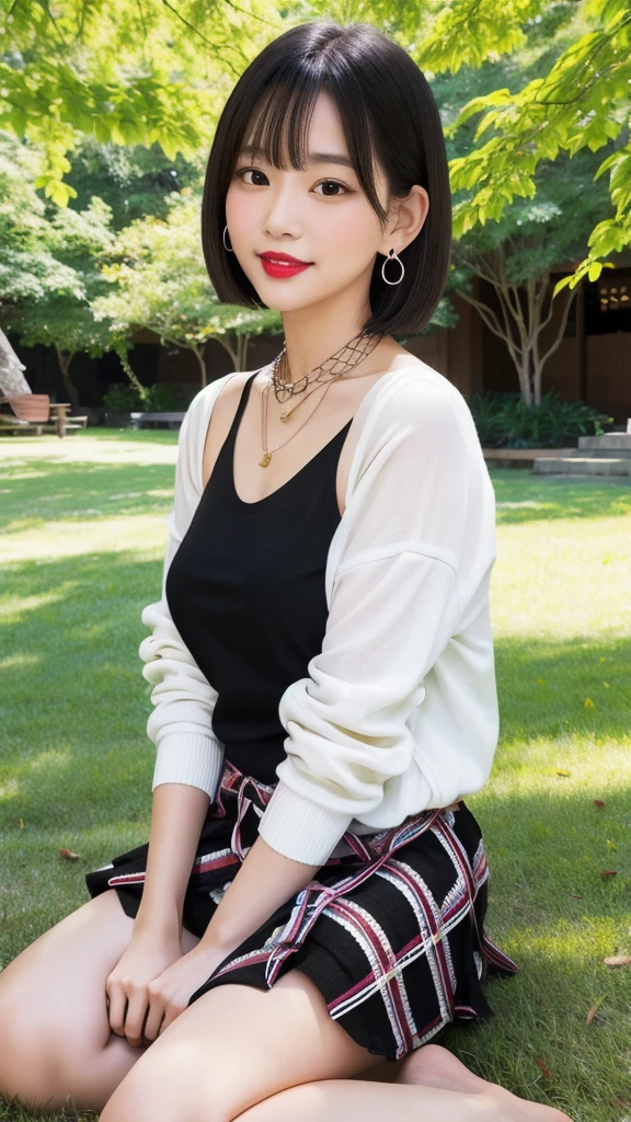 1girl, Best quality, Realistic, Solo, Depth of field, Natural light, Daytime, Attractive, Beautiful face, Clean, Pure face, Pale skin, Cute, Short hair, Beach, Sunshine,Flat breasts, Small breasts,Naked, Full body, (sweater, undressing, beautiful face)),pool、ponytail、front、small bust、minimal chest