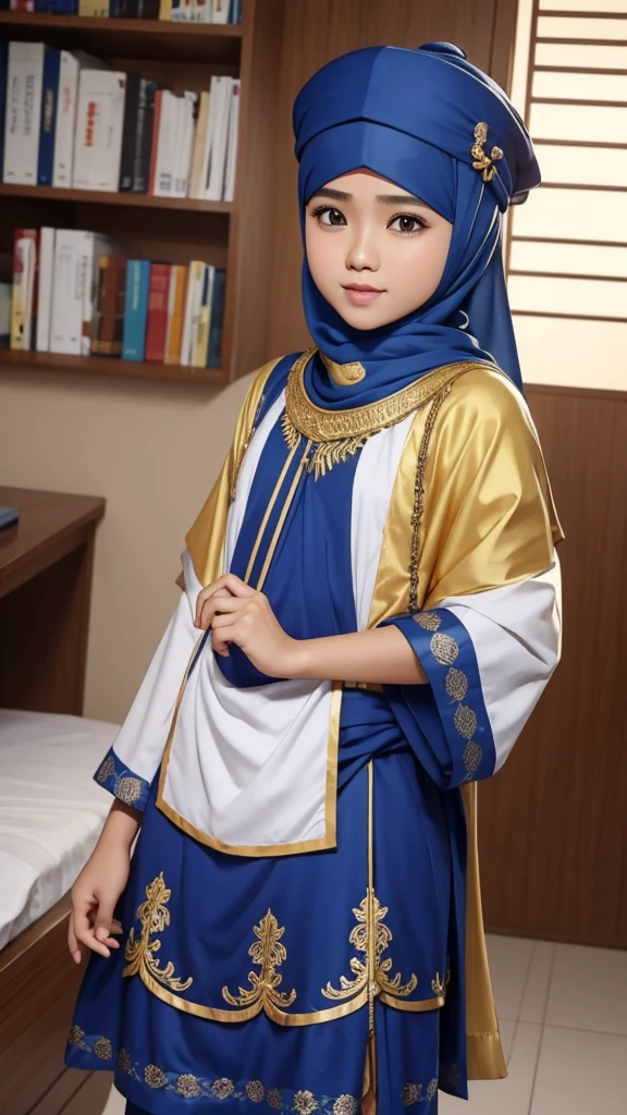 Buatlah gambar karikatur 3D seorang pria Indonesia berusia 20 tahun yang mengenakan gaun bujangan dengan warna biru cerah, lengkap dengan topi akademik. Orang tersebut harus ditangkap di lingkungan studio, memancarkan suasana ilmiah dan perayaan. Tekankan senyum lebar dan gembira untuk menyampaikan rasa pencapaian dan antusiasme. Pastikan gambar tersebut mencerminkan intelektual dan pendidikan tonggak sejarah, menggambarkan lulusan yang bangga dan percaya diri yang siap memulai upaya baru. Optimalkan kejelasan, detail realistis, dan komposisi yang menonjolkan esensi akademis saat itu Super realistis, resolusi 4k
