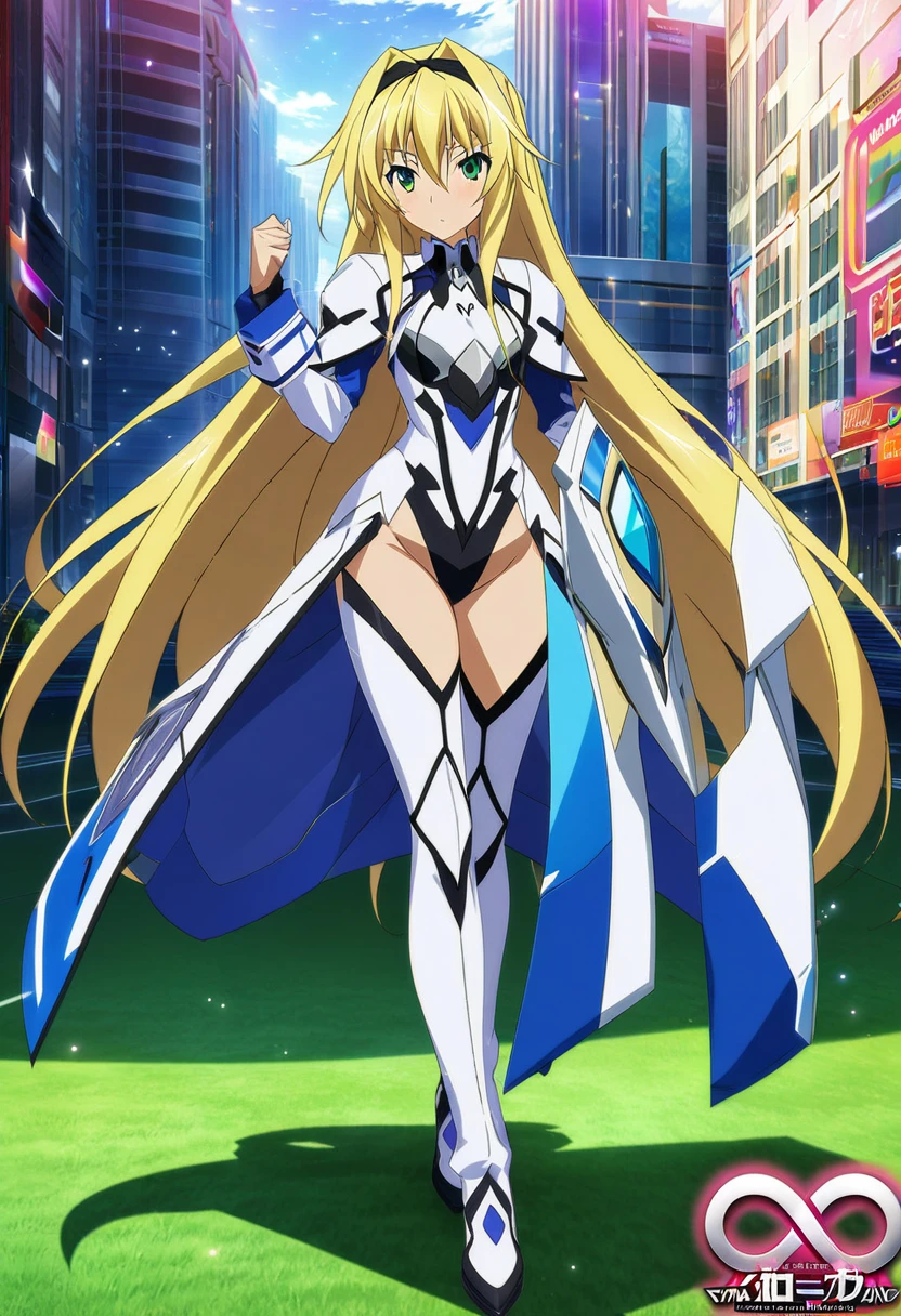 ultra-detailed, Explicit, Beautiful body, Beautiful Nose, Beautiful character design, perfect eyes, perfect face, ultra highres, 4K, beautiful legs, perfect legs, Nice hands, Perfect hand, Masterpiece, Best Quality, Highly detailed, illustration, absurdres, perfect anatomy, BOOTS, THIGH BOOTS, BODYSUIT, LEOTARD, HEADSET, absurdres, highres, solo, cowboy shot, 1girl, perfect hands, wind, (highres,best_quality,masterpiece), hair ornament, medium breast, long hair, blonde hair, pointy sidebangs, blue eyes,