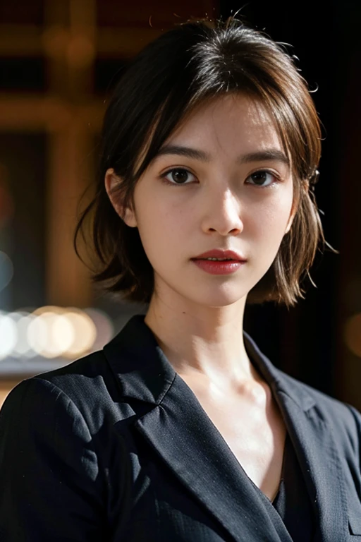 A female doctor,Wearing Doctor,realistically,Dynamic lighting,Brush Cut,Thin body,cleveage,Full Shot,(Highly detailed CG Unity 8k wallpaper),High Detail,Focus,dramatic,Eye bags,eyelash,Photo Realism