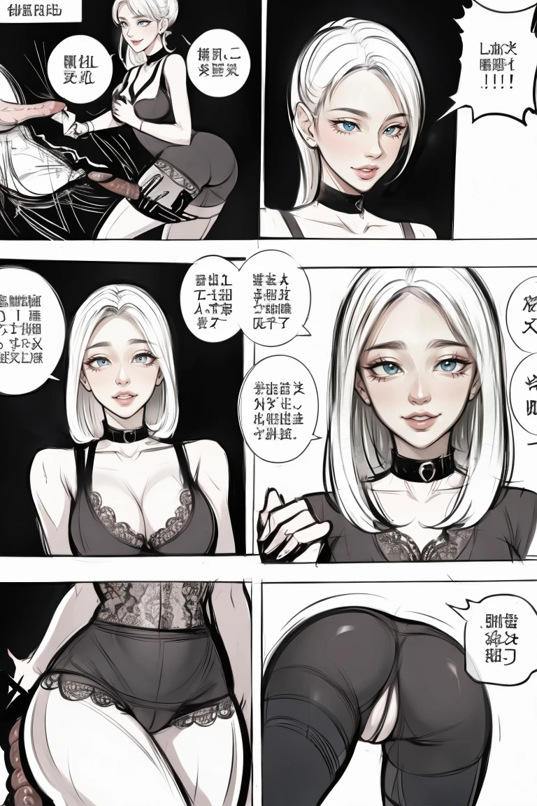 The beautiful girl in lace top and leggings is sitting astride a pile of skeletons in the center of the picture. She is holding a trembling sausage with juice squeezed out in her hand and smiling. There are multiple comic storyboards in the background,cbt, sausage bondage,sausage insertion,Sexy, trampling sausage with high heels heel,(masterpiece, best quality:1.2),1 beautiful girl,sexy,comic storyboard:2, leggings, sit astride, axially symmetrical:2, ,femdom,sounding,cbt,hold,smile,colorful,leggings,thin gap,cameltoe,insertion,trembling,juice,spray, Long hair,Lace top,Sexy, Shiny leggings, High heel,cleveage, trampling, in forest, saliva , Mucus,