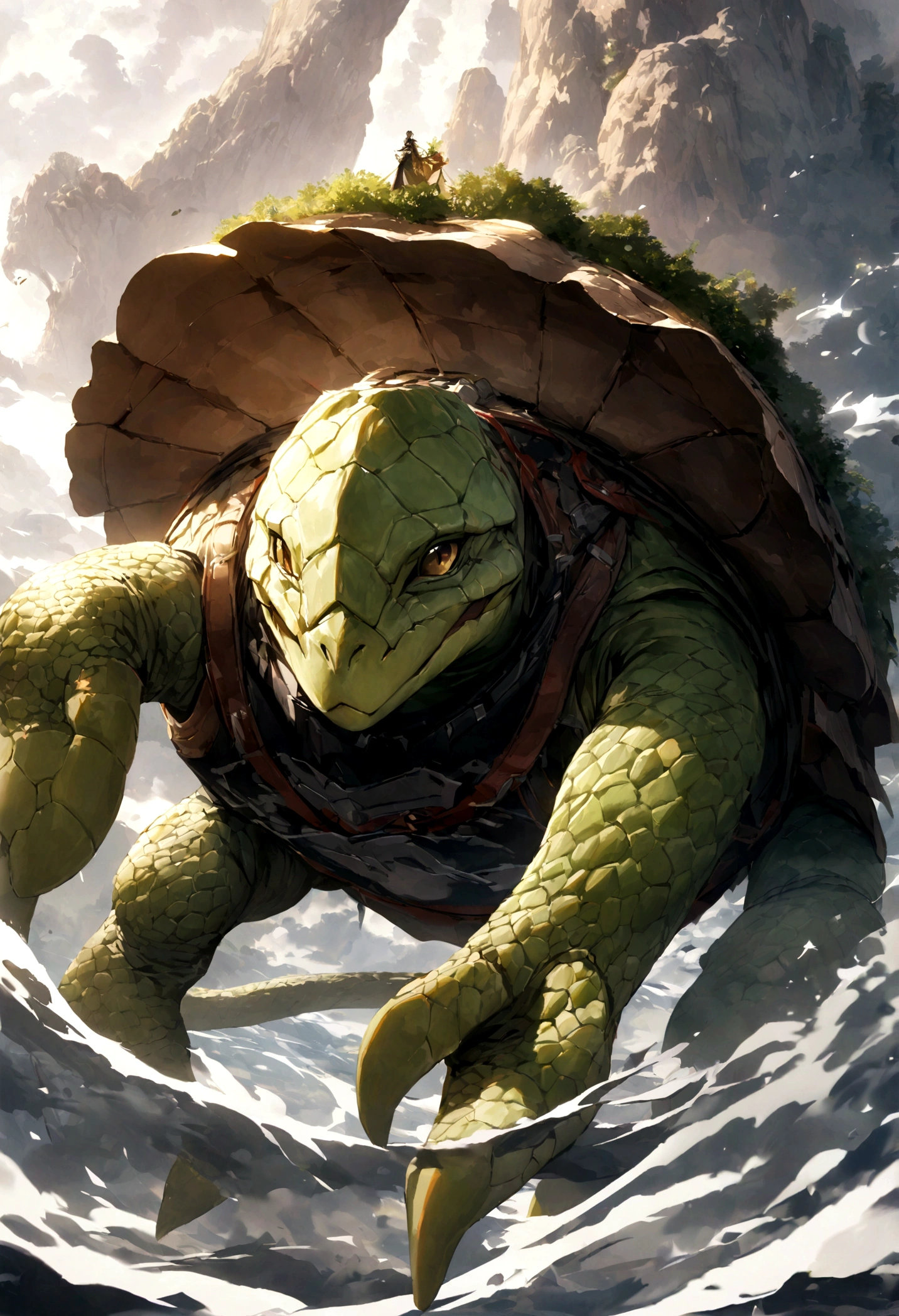 Dragon Turtle,Huge, Heavy Tortoise Shell,Chinese Leaders,snake long tail,Rolling Sea,Chinese style,OC Rendering,Ultra-fine,high quality,High resolution
