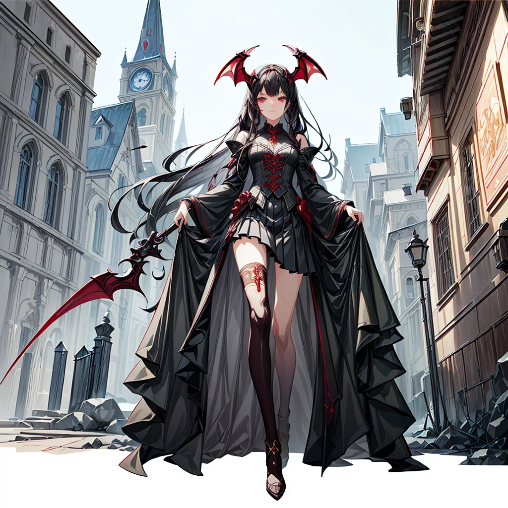 1girl、(((highest quality、Masterpiece、Official Art、Super detailed、The best composition、best composition)))、(Thin Hair)、 Super detailed, Anime Style, alone, full length, Concept Art,Vampire Hunter　high school girl　Reaper&#39;s Scythe, Black Sailor Suit, With the bat. Super huge, Tall and stylish, Very large.、White Background, full lengthに立って, Standing on the desolate land,battoujutsu,Beautiful and dynamic poses using the full screen、
