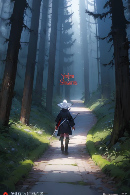 make an art of medieval anime, RPG, fantasy. the name of the anime is: Heiress Odyssey: Dawn of the Unjust. In the bottom right corner, the name of the season is: Supplant. In the bottom left corner, put the name of the song: Yurushi no Tabi. (put a dark forest with some assassins in the shadows)