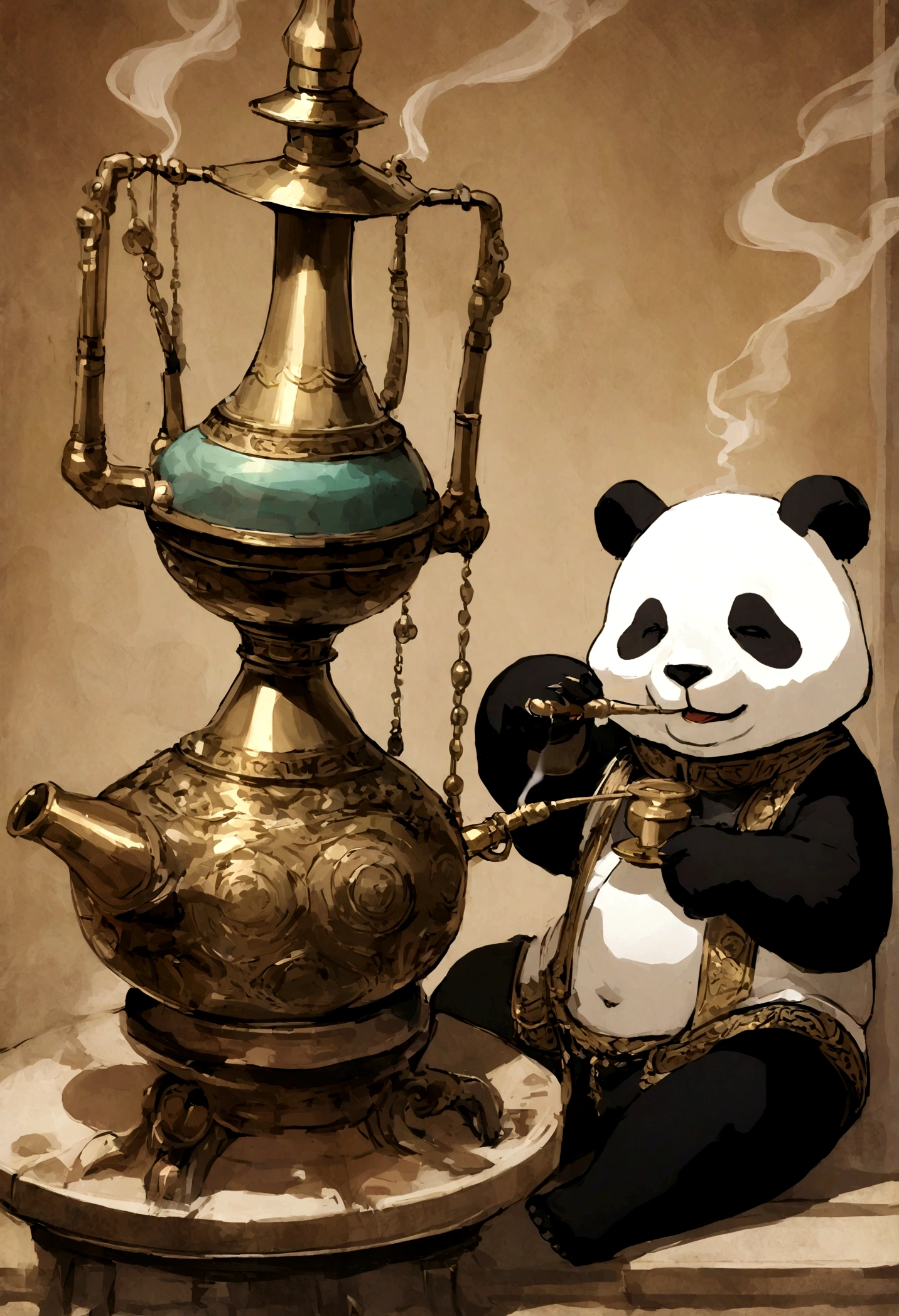 a cute panda smoking a hookah
