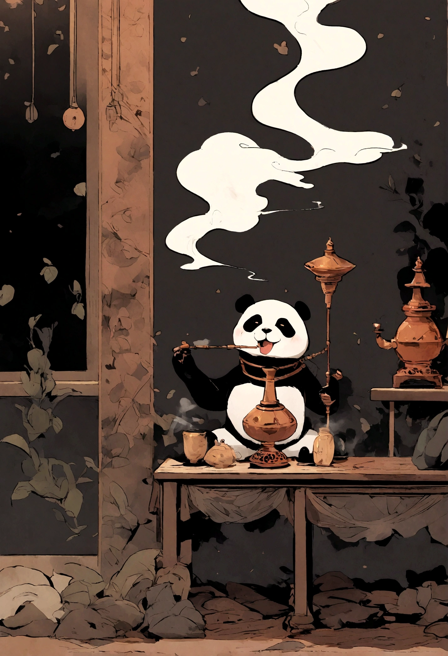 a cute panda smoking a hookah