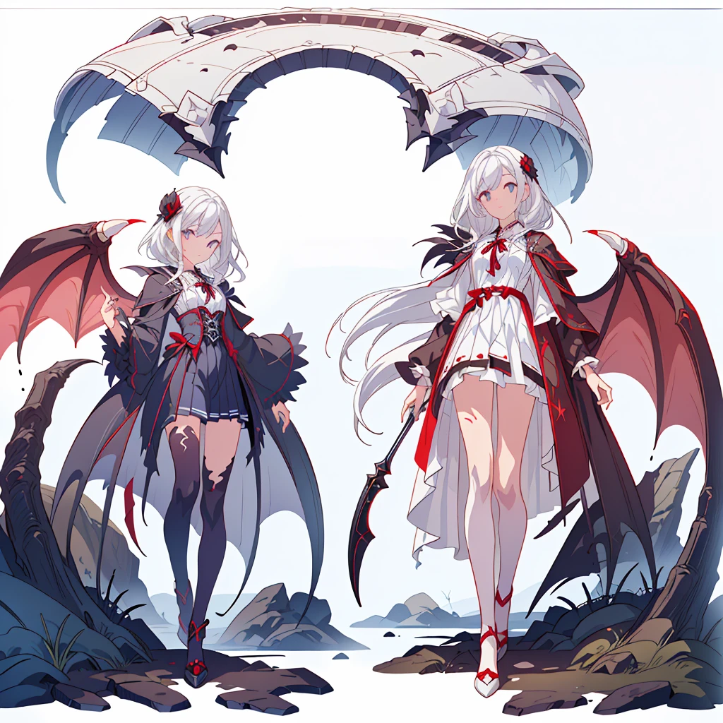 1girl、(((highest quality、Masterpiece、Official Art、Super detailed、The best composition、best composition)))、(Thin Hair)、(((White Background)))、 Super detailed, Anime Style, alone, full length, Concept Art,Vampire Hunter high school girl Reaper's Scythe, Black Sailor Suit, With the bat. Super huge, Tall and stylish, Very large、full lengthに立って, Standing on the desolate land,battoujutsu,Corner the screen々A beautiful and dynamic pose with a composition that uses、