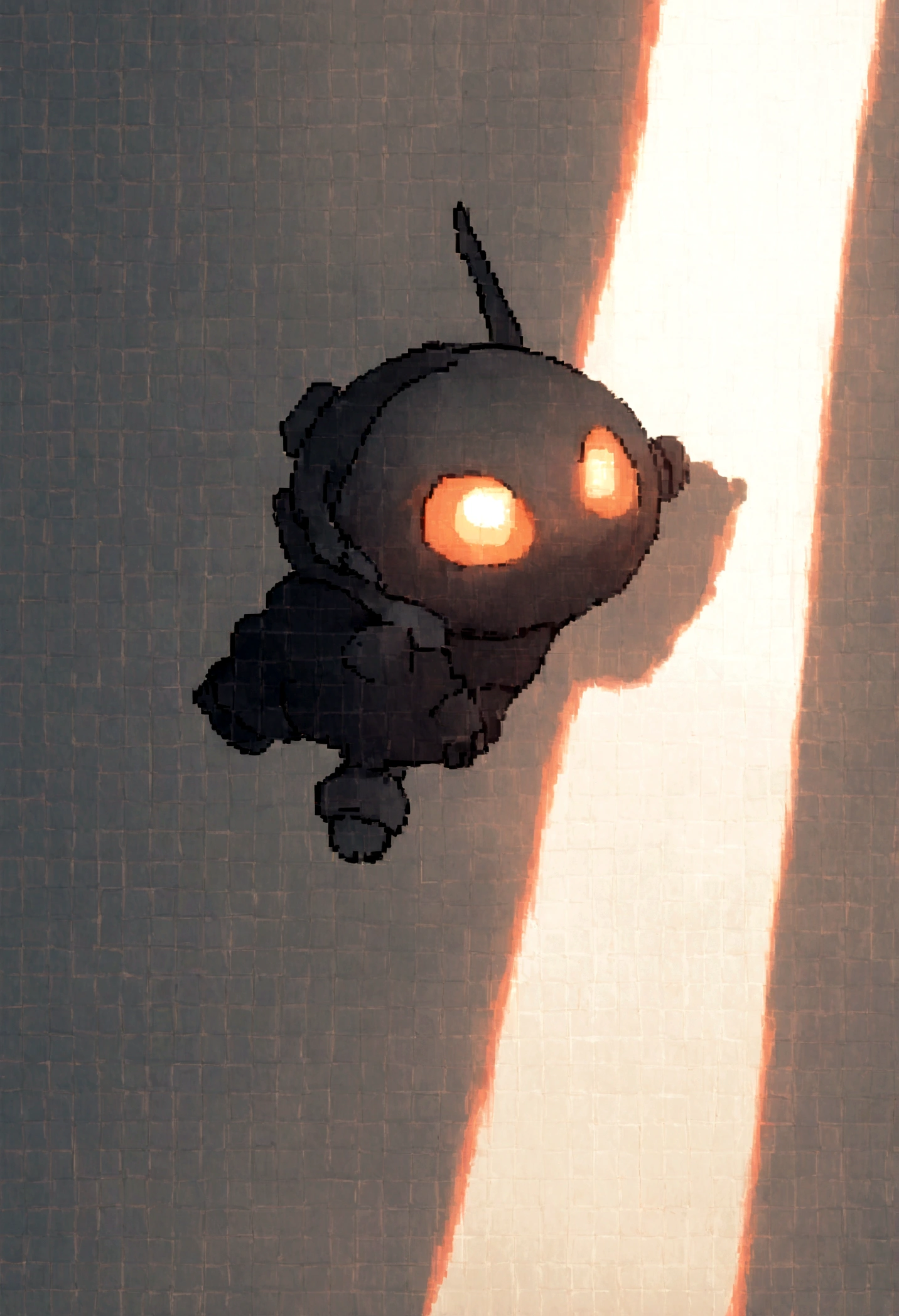 a 4 year old cute robot draws simplistic art using only black and white pixels on graph paper