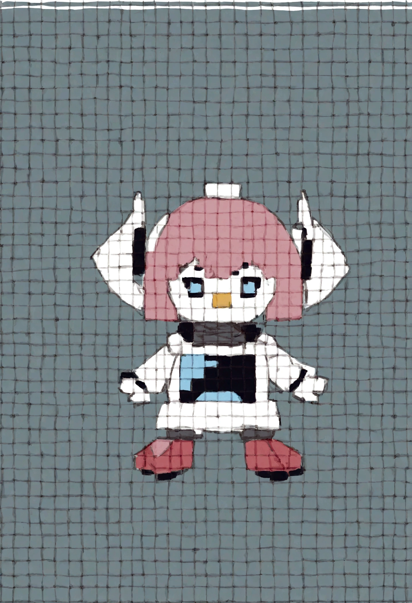 a 4 year old cute robot draws simplistic art using only black and white pixels on graph paper