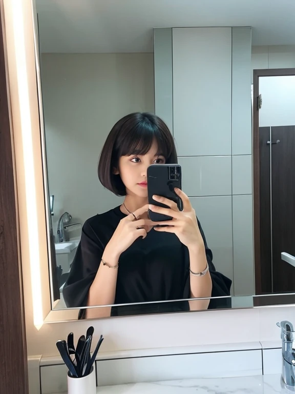 a girl have short hair big  selvi ni mirror