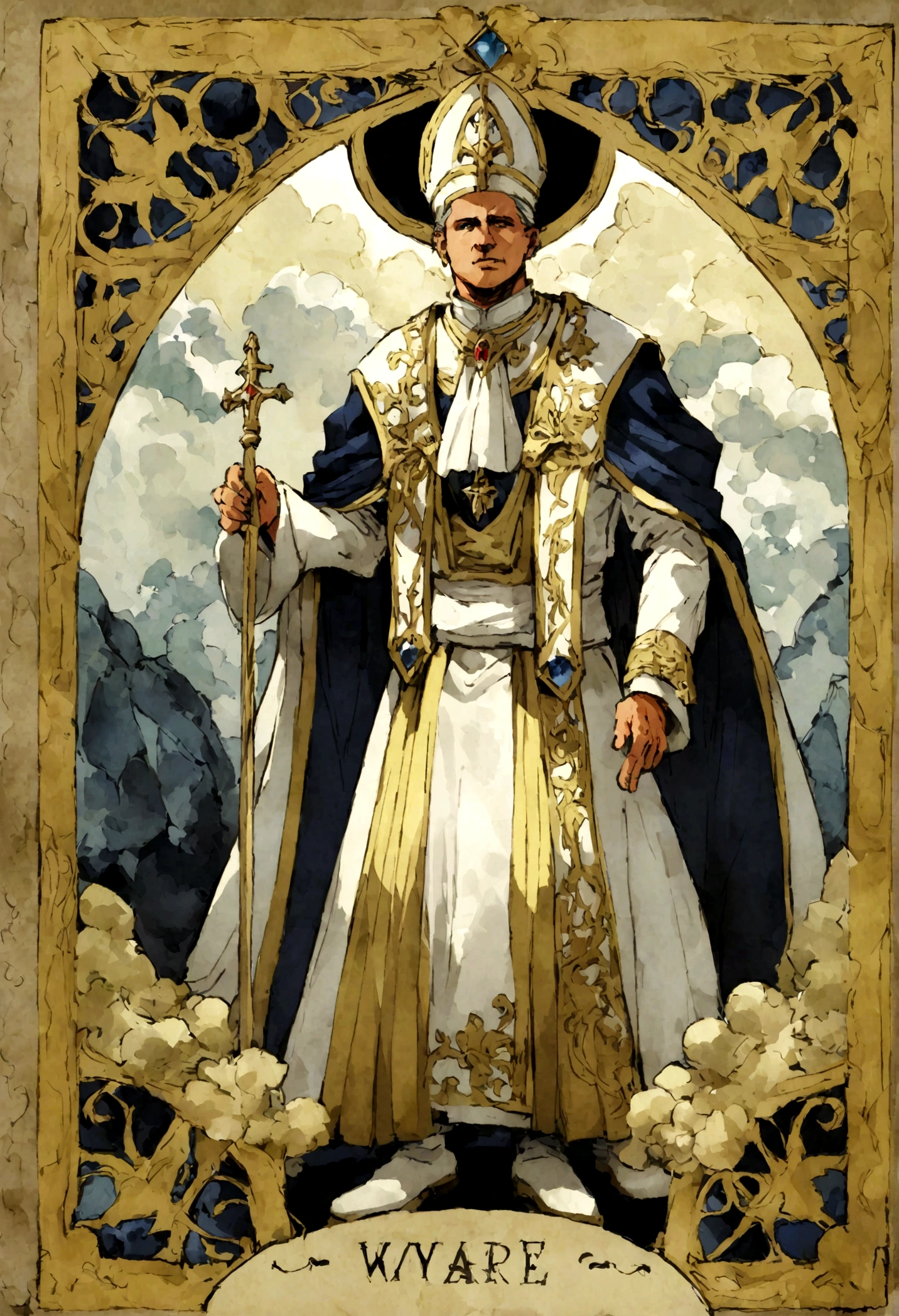 Universal Waite Tarot Card No.. 5, Front view of male pope preaching