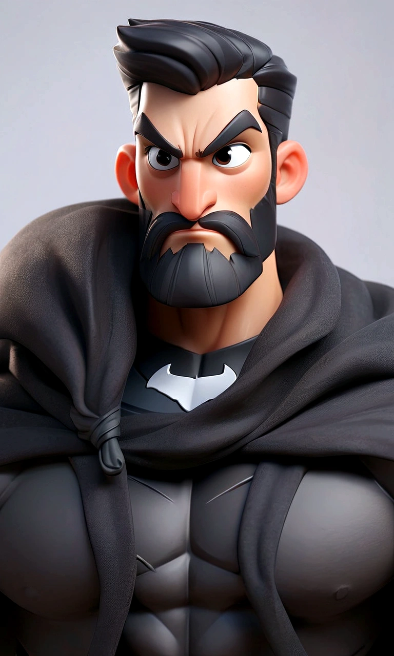 a superhero men of cleaning with beard and black hair
