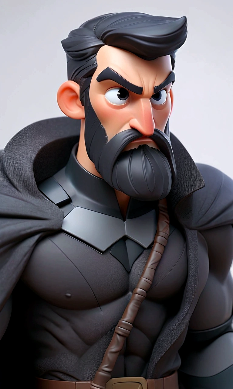a superhero men of cleaning with beard and black hair