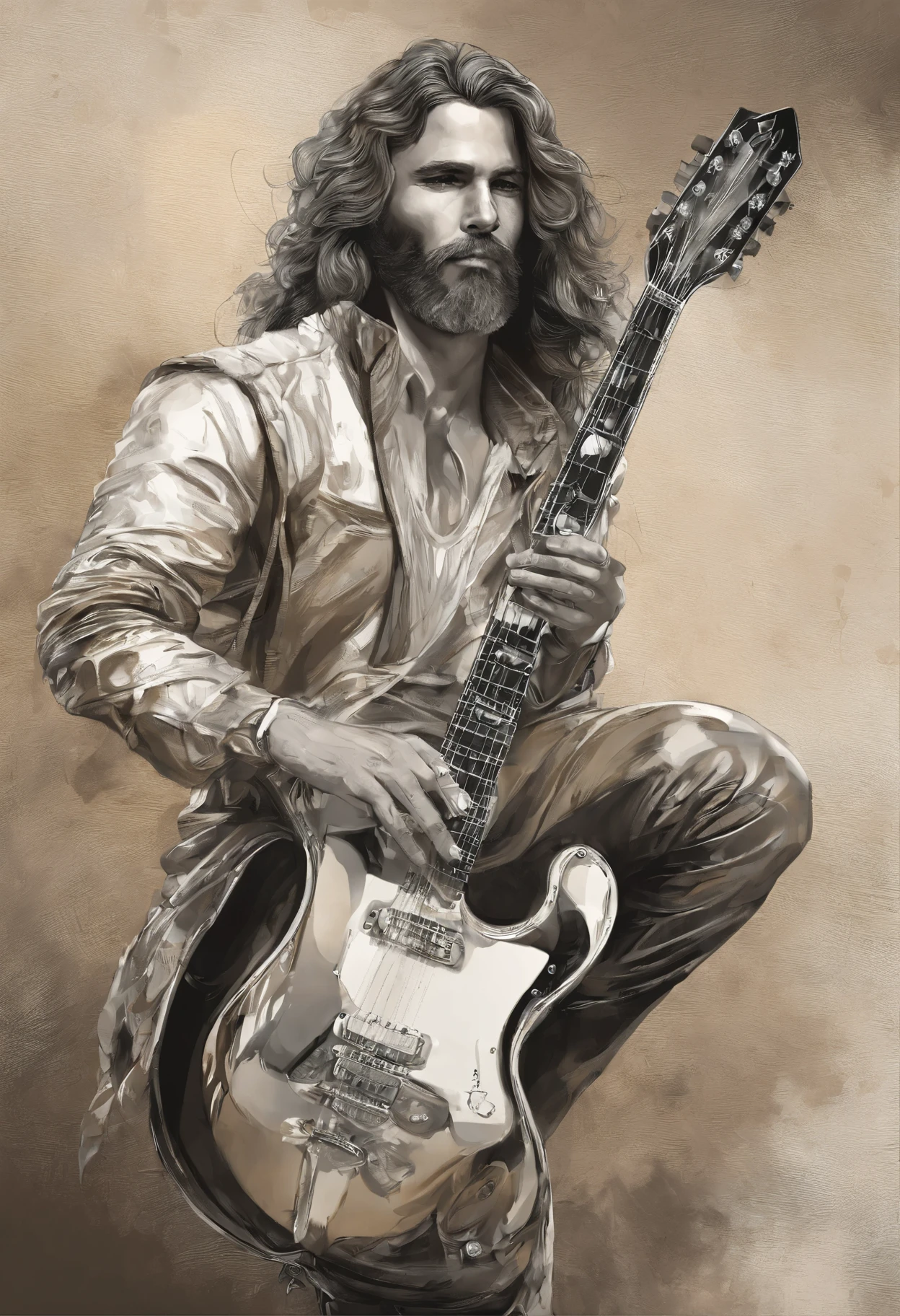 (best illustration, Obra de arte) high resolution, Solo guitarrista solo, na igreja solando na guitarra