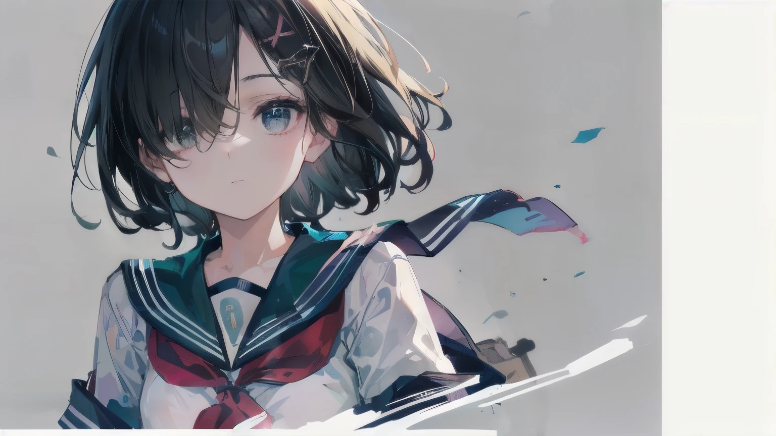 highest quality, Anime Moe Art Style,Best Anime 8K Konachan Wallpaper,pixiv contest winners,Perfect Anatomy, (Please draw a girl walking sleepily to school... ),break, 1 girl, (alone,,,13 years old:1.3),high school student, short hair, amount, (Hair above one eye:1.9),All limbs, Full Finger,Medium chest, Between the legs, Small eyes,accurate black eyes, Hair Clip, (Black Sailor Suit:1.5),(school uniform:1.5) skirt,On the way to school. break,Very detailed,High resolution,Ultra-dense skin, Professional Lighting,8k eye detail, (Cute illustrations:1.2),Black Hair、Expressionless,(Hair on one eye:1.5)、Thighs、whole body