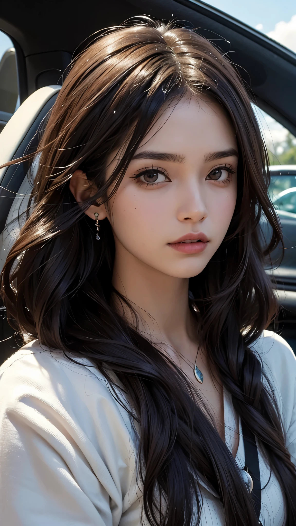 Mujer arafed sentada en un auto con el pelo largo., alani guillen, Ayahuasca, hermosa mujer mexicana, imagen de perfil, lorena avarez, mujer joven con cabello largo y oscuro, headshot foto de perfil, isabela moner, 27 years old, 28 years old, foto de perfil, fernanda suarez, 29 years