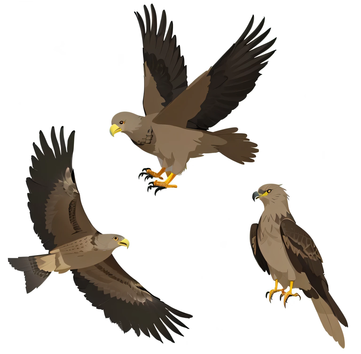 black kite bird, 2d vector, cartoon, illustration