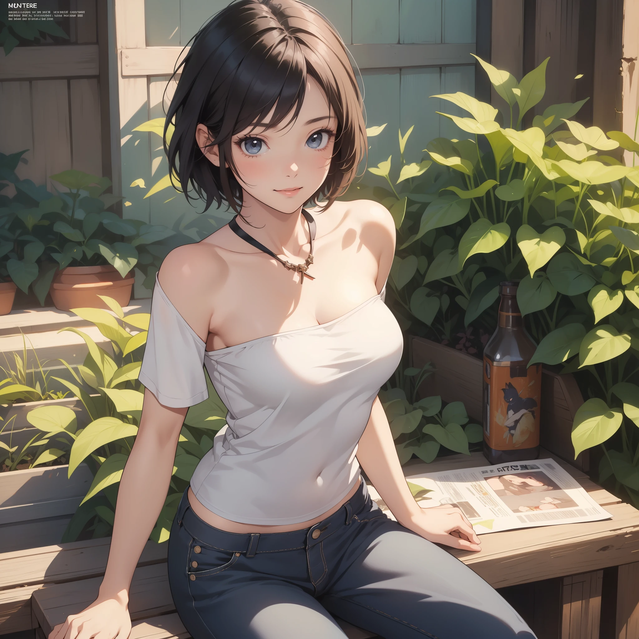 8k high quality detailed,highres,comic,anime,detailed image,
(an illustration of a teenage girl posing,magazine_sheet, (an illustration of girl,teenage girl)),(magazine_illustration),[multiple view manuscript],(fashion magazine),
((1girl,asian_female,hazel hair, very short hair, black eyes,skinny|thin,curvy, medium breasts):0.8),(Affectionate Smile),
(Sitting on a bench, hands clasped in the lap, lost in deep thought and contemplation,),detailed_face,realistic_skin_texture,
(, thai slave clothes,thai slave strapless shirt,thai slave pants,breasts_squeezed),realistic clothing texture,