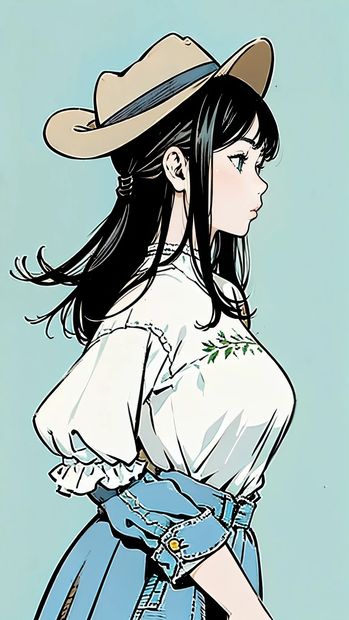 Cowboy hat、profile、Upper Body、Girl、Large Breasts、Ranch