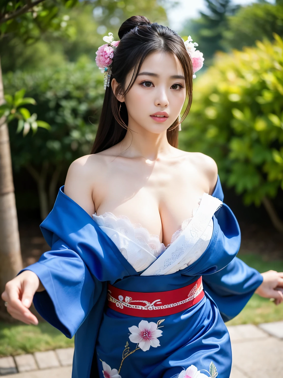 (Best-quality, Masterpiece, Ultra-High-Resolution, (Photorealistic:1.4), Raw Photo, depth of field, professional lighting, perfect anatomy, extremely details), 1woman is the most famous Japanese actress and member of Japanese Mafia, ((wearing extremely beautiful KIMONO with gorgeous-design, running wild while brandishing extremely beautiful KATANA)), (extremely beautiful face, ((extremely beautiful and extremely big eyes)), extremely beautiful hair, extremely beautiful skins), extremely beautiful long-eyelashes, extremely beautiful lips
