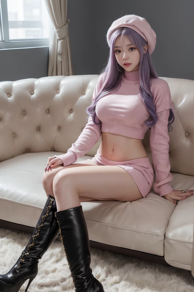  (high quality), (NSFW:1.2), (psychic lighting karaoke:1.3),(A girl is raped by numerous boys while sitting on a luxurious sofa..:1.5), (The woman is 20 years old:1.3), (Her body is very slim and attractive.:1.4), (Her outfit is feminine as follows:. : 1.5), (nice dyed hair :1.5), (fleece beret:1.5),(Knit that sticks to the body :1.5), (Miniskirt that fits closely to the hips and thighs :1.5), (Your legs are so pretty in shiny pantyhose.. :1.5),(feminine accessories :1.5), (Thick face makeup and nail art on nails : 1.5), (~ over_Knee suede long boots high heels : 1.5), (over 설명된 의상은 남학생에게는 적용되지 않습니다..:1.8), (Except her, everyone else is wearing men&#39;s clothing and sneakers.. : 1.5), (The boys sitting on either side of her are touching her body. :1.6), (She is caught and sexually harassed by boys.. : 1.7), (All youth in Korea : 1.6), (She is being threatened by them..:1.5), (In the background there is karaoke equipment.:1.3), (mirror_The ball lights are shining in the dark room of the karaoke bar. : 1.5),