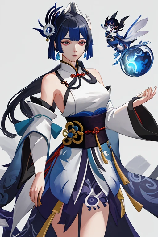 Una mujer con un traje azul y blanco sosteniendo una espada, arte detallado de onmyoji, onmyoji, xianxia de cuerpo completo, impacto de ayaka genshin, keqing del impacto genshin, zhongli del impacto genshin, retrato onmyoji, cushart krenz arte clave femenino, personajes de azur carril, extremely detailed artistic germ