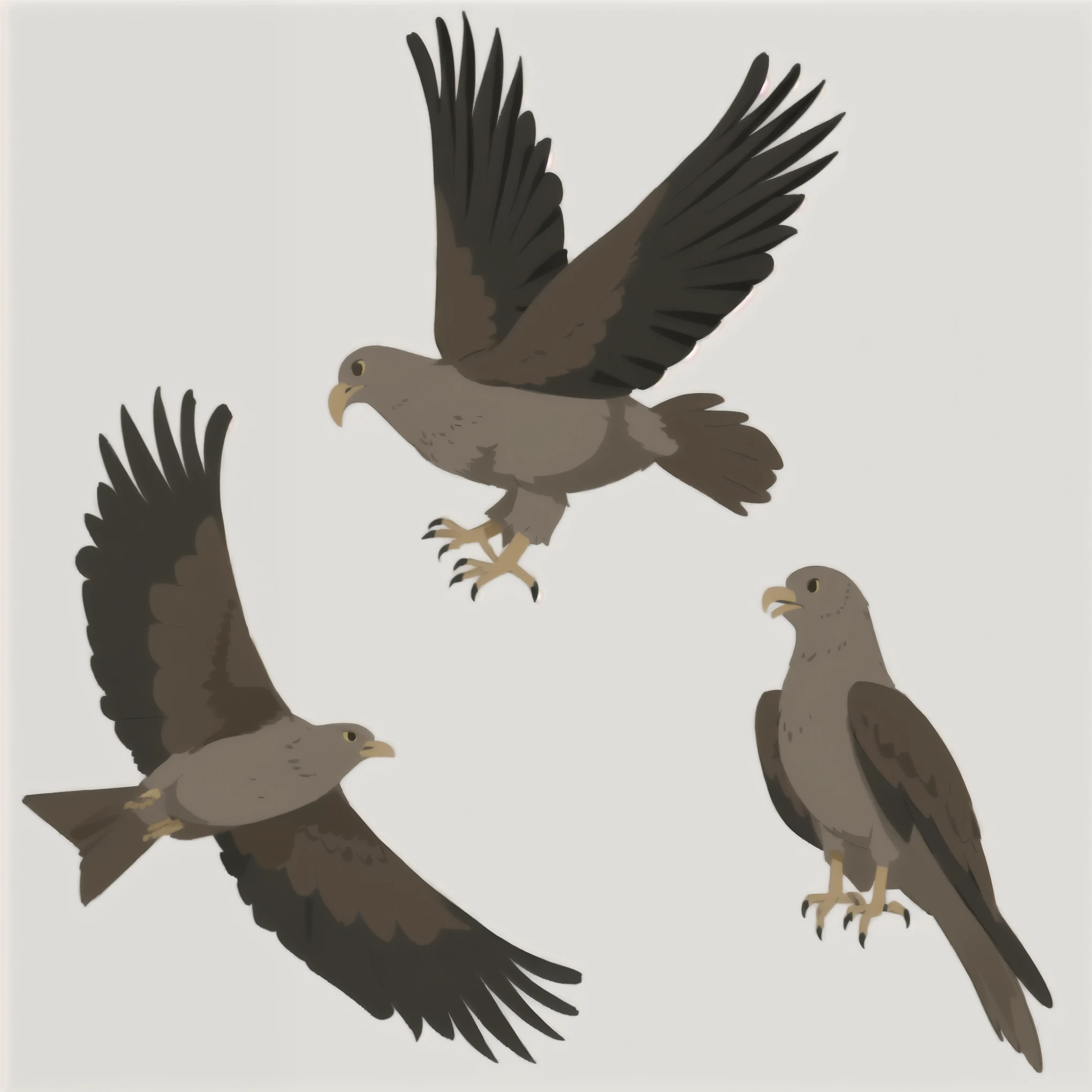 black kite bird, 2d vector, cartoon, illustration