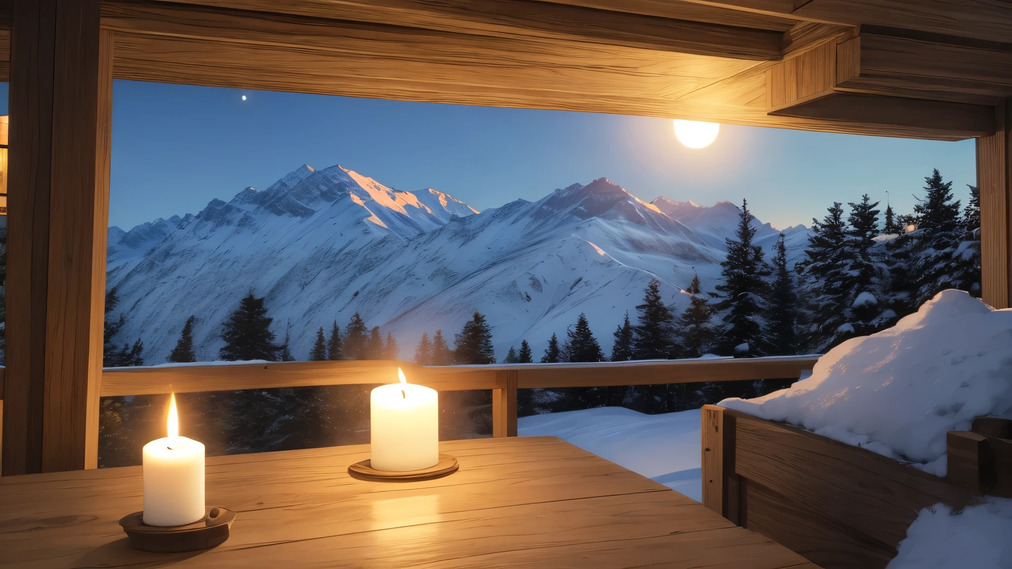 A distant mountain hut in the moonlight、Candle flame